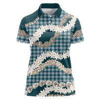 Dark Cyan Hawaii Tiare and Shell Lei Women Polo Shirt Hawaiian Palaka Luxury Vibes LT14 Female Dark Cyan - Polynesian Pride