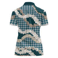 Dark Cyan Hawaii Tiare and Shell Lei Women Polo Shirt Hawaiian Palaka Luxury Vibes LT14 - Polynesian Pride