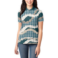 Dark Cyan Hawaii Tiare and Shell Lei Women Polo Shirt Hawaiian Palaka Luxury Vibes LT14 - Polynesian Pride