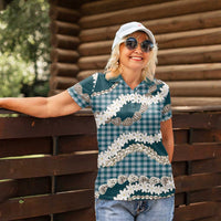 Dark Cyan Hawaii Tiare and Shell Lei Women Polo Shirt Hawaiian Palaka Luxury Vibes LT14 - Polynesian Pride