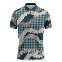 Dark Cyan Hawaii Tiare and Shell Lei Zipper Polo Shirt Hawaiian Palaka Luxury Vibes - Polynesian Pride
