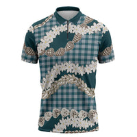 Dark Cyan Hawaii Tiare and Shell Lei Zipper Polo Shirt Hawaiian Palaka Luxury Vibes LT14 Dark Cyan - Polynesian Pride
