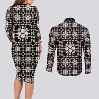 Aloha Hawaii Shell Quilt Couples Matching Long Sleeve Bodycon Dress and Long Sleeve Button Shirt Seamless Style - Polynesian Pride