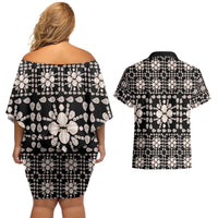 Aloha Hawaii Shell Quilt Couples Matching Off Shoulder Short Dress and Hawaiian Shirt Seamless Style - Polynesian Pride