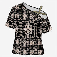 Aloha Hawaii Shell Quilt Cross Shoulder Shirt Seamless Style LT14 Female Black - Polynesian Pride