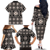 Aloha Hawaii Shell Quilt Family Matching Off The Shoulder Long Sleeve Dress and Hawaiian Shirt Seamless Style - Polynesian Pride