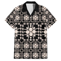 Aloha Hawaii Shell Quilt Family Matching Off Shoulder Maxi Dress and Hawaiian Shirt Seamless Style LT14 Dad's Shirt - Short Sleeve Black - Polynesian Pride