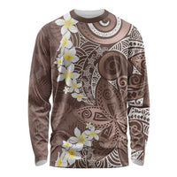 Mocha Mousse Polynesian Tribal Frangipani Tropical Vibe Long Sleeve Shirt