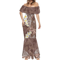 Mocha Mousse Polynesian Tribal Frangipani Tropical Vibe Mermaid Dress