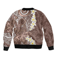 Mocha Mousse Polynesian Tribal Frangipani Tropical Vibe Sleeve Zip Bomber Jacket