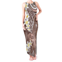 Mocha Mousse Polynesian Tribal Frangipani Tropical Vibe Tank Maxi Dress