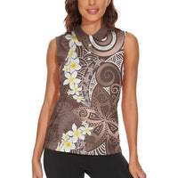Mocha Mousse Polynesian Tribal Frangipani Tropical Vibe Women Sleeveless Polo Shirt LT14 - Polynesian Pride