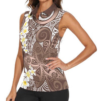 Mocha Mousse Polynesian Tribal Frangipani Tropical Vibe Women Sleeveless Polo Shirt LT14 - Polynesian Pride