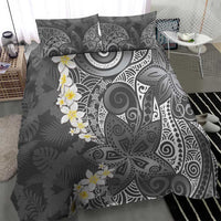 Gray Polynesian Tribal Frangipani Tropical Vibe Bedding Set