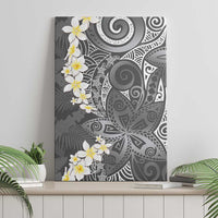 Gray Polynesian Tribal Frangipani Tropical Vibe Canvas Wall Art