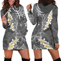 Gray Polynesian Tribal Frangipani Tropical Vibe Hoodie Dress