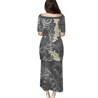 Gray Polynesian Tribal Frangipani Tropical Vibe Puletasi