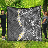 Gray Polynesian Tribal Frangipani Tropical Vibe Quilt