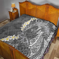 Gray Polynesian Tribal Frangipani Tropical Vibe Quilt