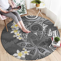 Gray Polynesian Tribal Frangipani Tropical Vibe Round Carpet