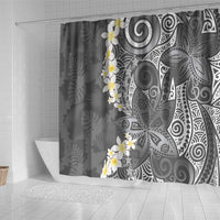 Gray Polynesian Tribal Frangipani Tropical Vibe Shower Curtain