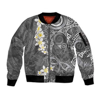 Gray Polynesian Tribal Frangipani Tropical Vibe Sleeve Zip Bomber Jacket