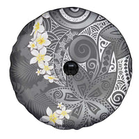 Gray Polynesian Tribal Frangipani Tropical Vibe Spare Tire Cover