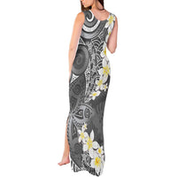 Gray Polynesian Tribal Frangipani Tropical Vibe Tank Maxi Dress