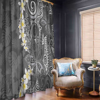Gray Polynesian Tribal Frangipani Tropical Vibe Window Curtain