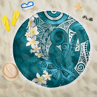 Cyan Polynesian Tribal Frangipani Tropical Vibe Beach Blanket