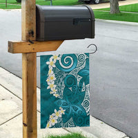 Cyan Polynesian Tribal Frangipani Tropical Vibe Garden Flag