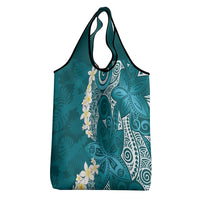 Cyan Polynesian Tribal Frangipani Tropical Vibe Grocery Bag