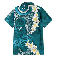 Cyan Polynesian Tribal Frangipani Tropical Vibe Hawaiian Shirt