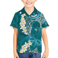Cyan Polynesian Tribal Frangipani Tropical Vibe Hawaiian Shirt