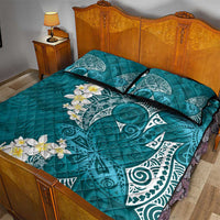 Cyan Polynesian Tribal Frangipani Tropical Vibe Quilt Bed Set