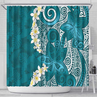 Cyan Polynesian Tribal Frangipani Tropical Vibe Shower Curtain