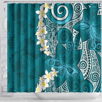 Cyan Polynesian Tribal Frangipani Tropical Vibe Shower Curtain