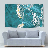 Cyan Polynesian Tribal Frangipani Tropical Vibe Tapestry