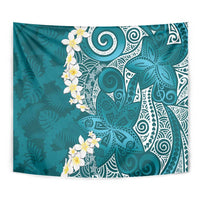 Cyan Polynesian Tribal Frangipani Tropical Vibe Tapestry