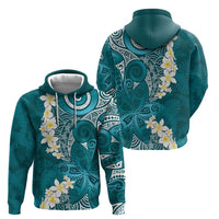Cyan Polynesian Tribal Frangipani Tropical Vibe Zip Hoodie