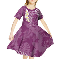 Pink Polynesian Tribal Frangipani Tropical Vibe Kid Short Sleeve Dress