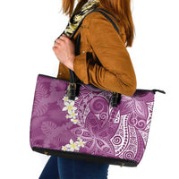 Pink Polynesian Tribal Frangipani Tropical Vibe Leather Tote Bag