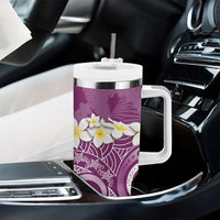 Pink Polynesian Tribal Frangipani Tropical Vibe Tumbler With Handle