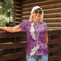 Pink Polynesian Tribal Frangipani Tropical Vibe Women Polo Shirt