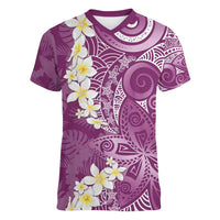 Pink Polynesian Tribal Frangipani Tropical Vibe Women V-Neck T-Shirt LT14 Female Pink - Polynesian Pride