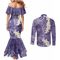 Violet Polynesian Tribal Frangipani Tropical Vibe Couples Matching Mermaid Dress and Long Sleeve Button Shirt LT14 - Polynesian Pride