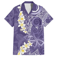 Violet Polynesian Tribal Frangipani Tropical Vibe Family Matching Off The Shoulder Long Sleeve Dress and Hawaiian Shirt
