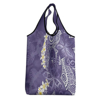 Violet Polynesian Tribal Frangipani Tropical Vibe Grocery Bag