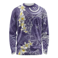 Violet Polynesian Tribal Frangipani Tropical Vibe Long Sleeve Shirt
