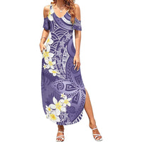 Violet Polynesian Tribal Frangipani Tropical Vibe Summer Maxi Dress